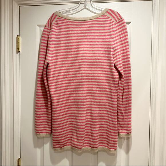 Talbots Sweater Medium 100% Pure Cashmere Cardigan Tan Pink Striped Long Sleeve - Picture 8 of 13